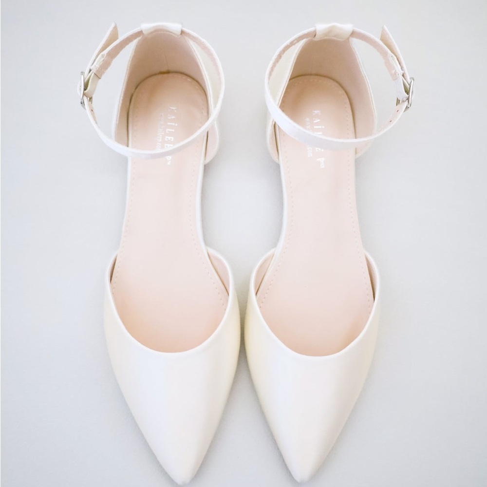 Kailee P Bridal Satin Pointy Toe Flats with Ankle Strap | Size 8 (Brand new!)